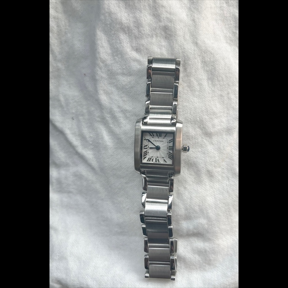 Cartier Silver Tank Watch with Roman Numerals